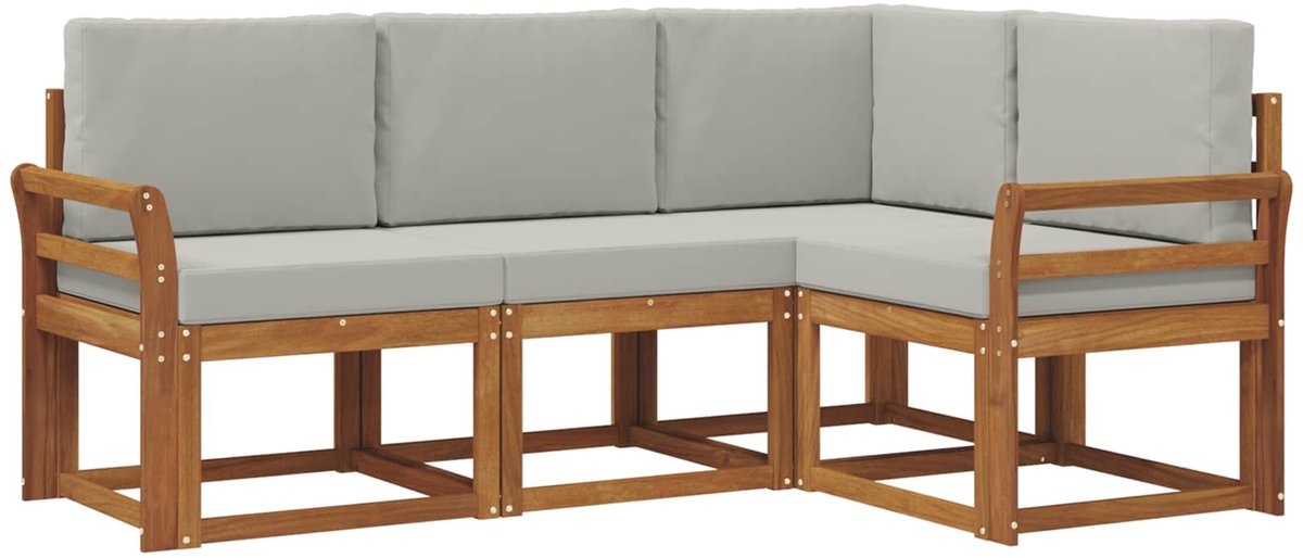 vidaXL Buiten - bank - set - 4 - st - 4-zits - Naturel - en - lichtgrijs Naturel en lichtgrijs