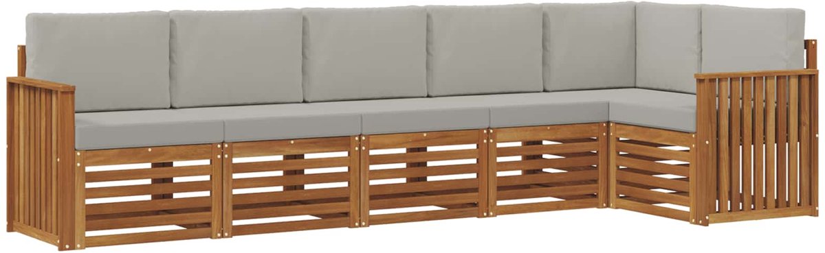 vidaXL Buiten - bank - set - 6 - st - 6-zits - Naturel - en - lichtgrijs Naturel en lichtgrijs