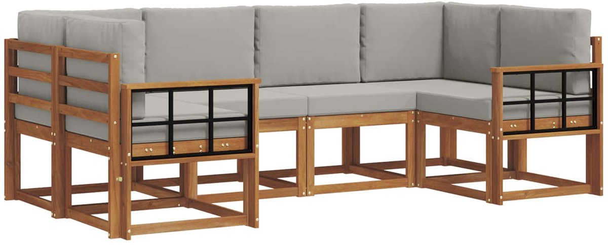 vidaXL Buiten - bank - set - 6 - st - 6-zits - Naturel - en - lichtgrijs Naturel en lichtgrijs