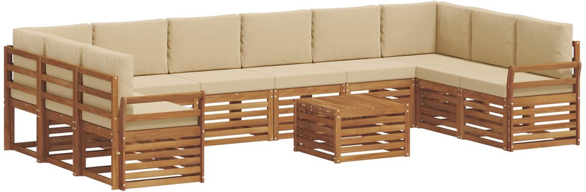 vidaXL Buiten - bank - set - 11 - st - 10-zits - Natuurlijk - en - Beige Natuurlijk en Beige