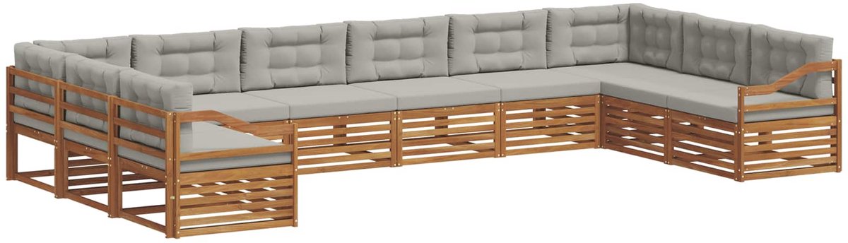 vidaXL Buiten - bank - set - 10 - st - 10-zits - Naturel - en - lichtgrijs Naturel en lichtgrijs