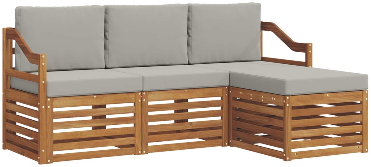 vidaXL Buiten - bank - set - 4 - st - 4-zits - Naturel - en - lichtgrijs Naturel en lichtgrijs