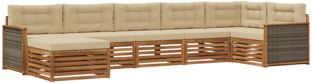 vidaXL Buiten - bank - set - 7 - st - 7-zits - Natuurlijk - en - Beige Natuurlijk en Beige
