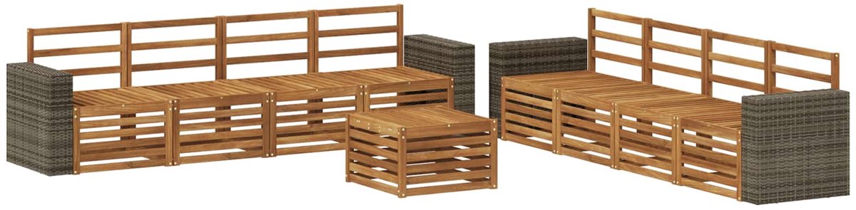 vidaXL Buiten - bank - set - 9 - st - 8-zits - Naturel - Massief - Acacia - Hout