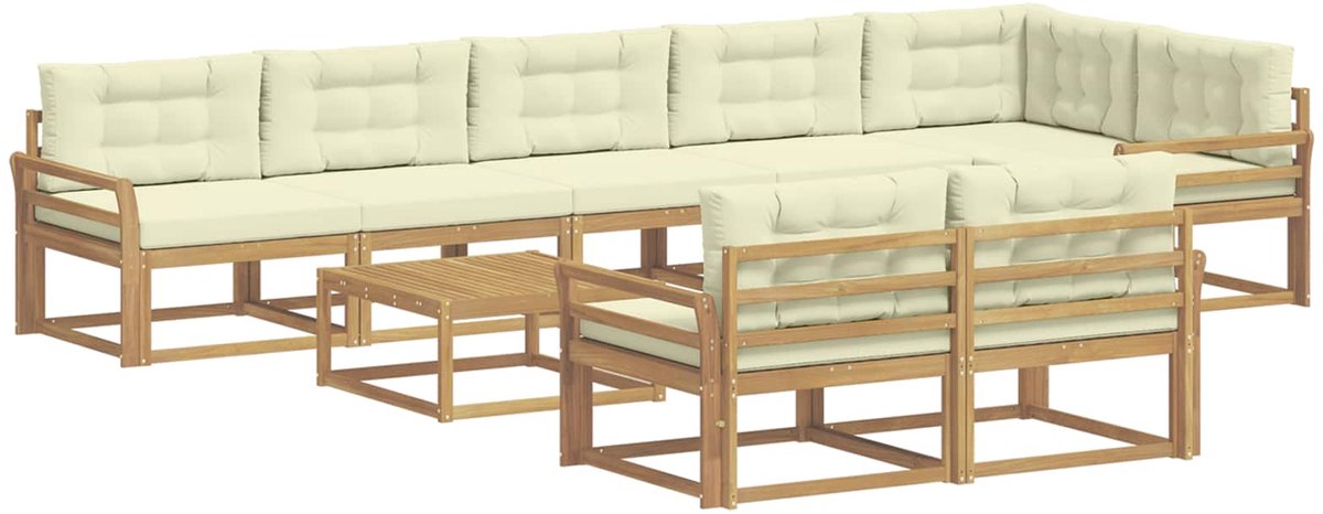 vidaXL Buiten - bank - set - 9 - st - 8-zits - Wit - en - crèmekleurig - Polyester Wit en crèmekleurig