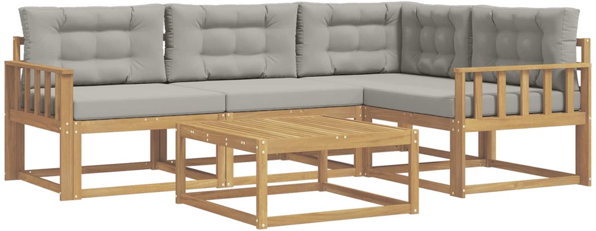 vidaXL Buiten - bank - set - 5 - st - Wit - en - Lichtgrijs - Polyester Wit en lichtgrijs
