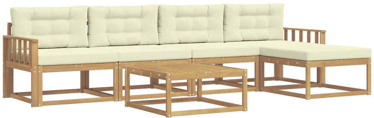 vidaXL Buiten - bank - set - 6 - st - 5-zits - Wit - en - crèmekleurig - Polyester Wit en crèmekleurig
