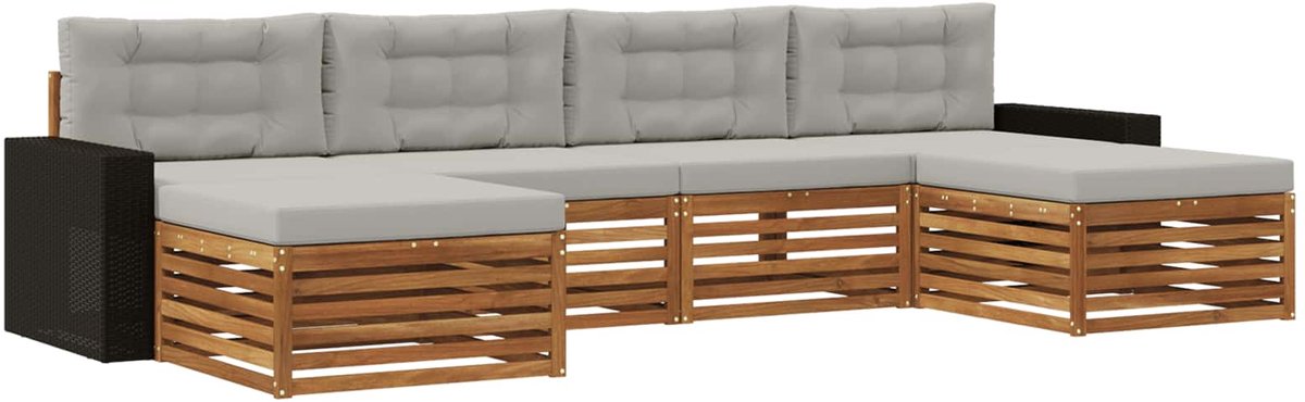 vidaXL Buiten - bank - set - 6 - st - 4-zits - Naturel - en - lichtgrijs Naturel en lichtgrijs