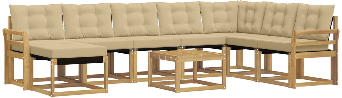 vidaXL Buiten - bank - set - 9 - st - 8-zits - Wit - en - Beige Wit en Beige