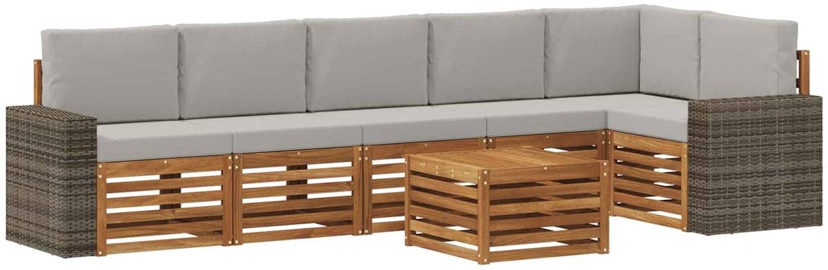 vidaXL Buiten - bank - set - 7 - st - 6-zits - Naturel - en - lichtgrijs Naturel en lichtgrijs