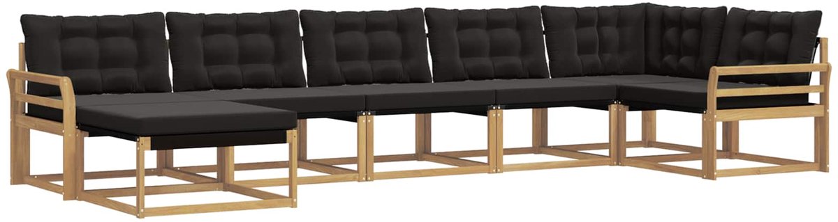 vidaXL Buiten - bank - set - 7 - st - 7-zits - Wit - en - zwart - Massief - Acacia - Hout Wit en zwart