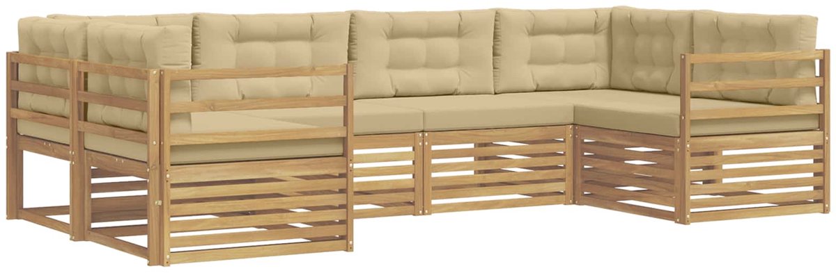 vidaXL Buiten - bank - set - 6 - st - 6-zits - Wit - en - Beige - Polyester Wit en beige