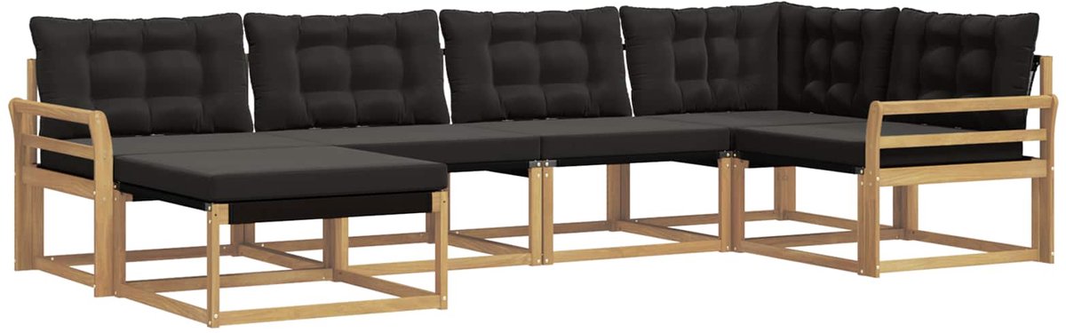 vidaXL Buiten - bank - set - 6 - st - Wit - en - zwart - Massief - Acacia - Hout Wit en zwart