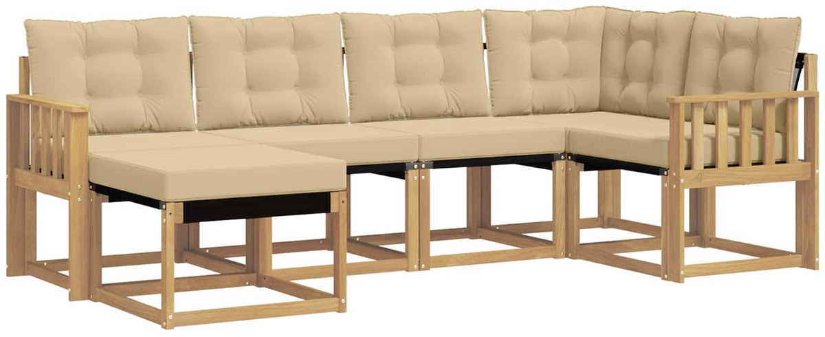 vidaXL Buiten - bank - set - 6 - st - 6-zits - Wit - en - Beige Wit en Beige
