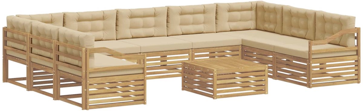 vidaXL Buiten - bank - set - 10 - st - 9-zits - Wit - en - Beige - Polyester Wit en Beige