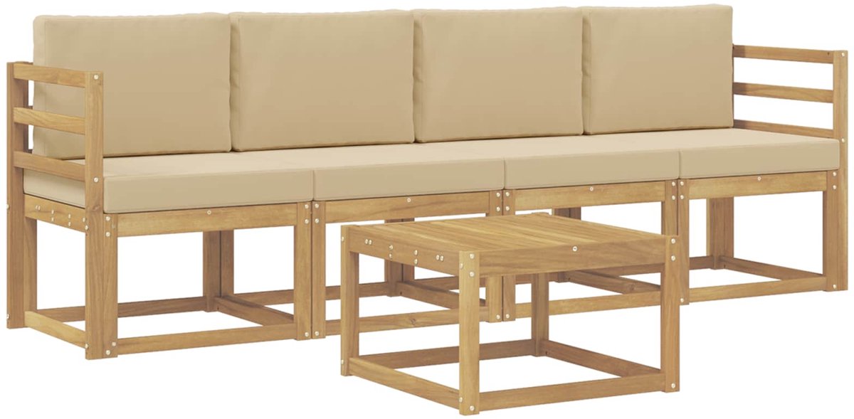 vidaXL Buiten - bank - set - 5 - st - 4-zits - Wit - en - Beige Wit en Beige