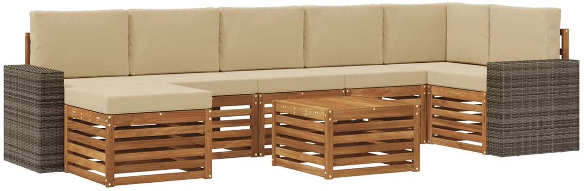 vidaXL Buiten - bank - set - 8 - st - 8-zits - Natuurlijk - en - Beige Natuurlijk en Beige