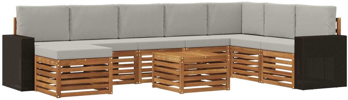 vidaXL Buiten - bank - set - 9 - st - 8-zits - Naturel - en - lichtgrijs Naturel en lichtgrijs