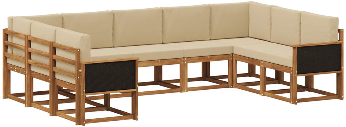 vidaXL Buiten - bank - set - 9 - st - 9-zits - Natuurlijk - en - Beige Natuurlijk en Beige