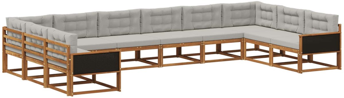 vidaXL Buiten - bank - set - 10 - st - 10-zits - Naturel - en - lichtgrijs Naturel en lichtgrijs