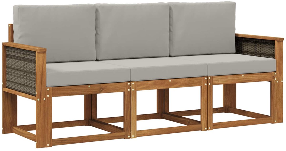 vidaXL Buiten - bank - set - 3 - st - 3-zits - Naturel - en - lichtgrijs Naturel en lichtgrijs