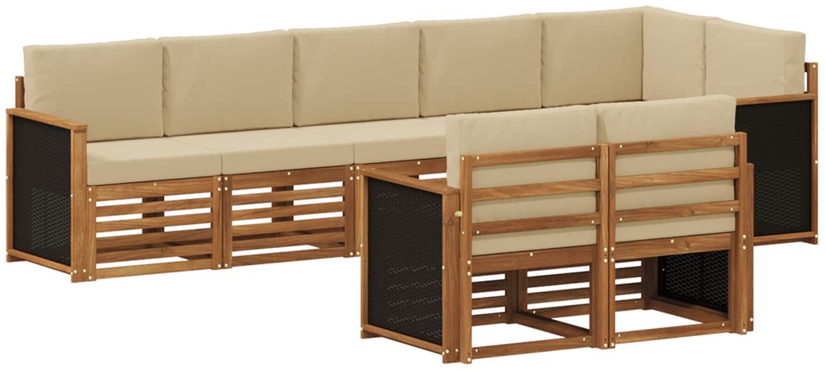 vidaXL Buiten - bank - set - 7 - st Natuurlijk en Beige