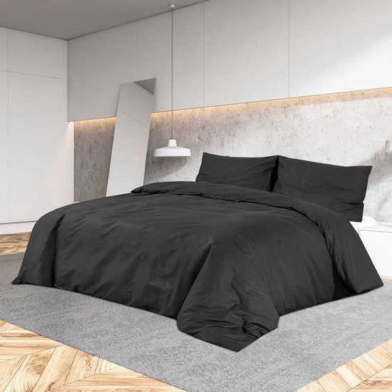 vidaXL - Dekbedovertrekset - lichtgewicht - 260x240 - cm - microvezel - zwart van Vidaxl — afbeelding 2