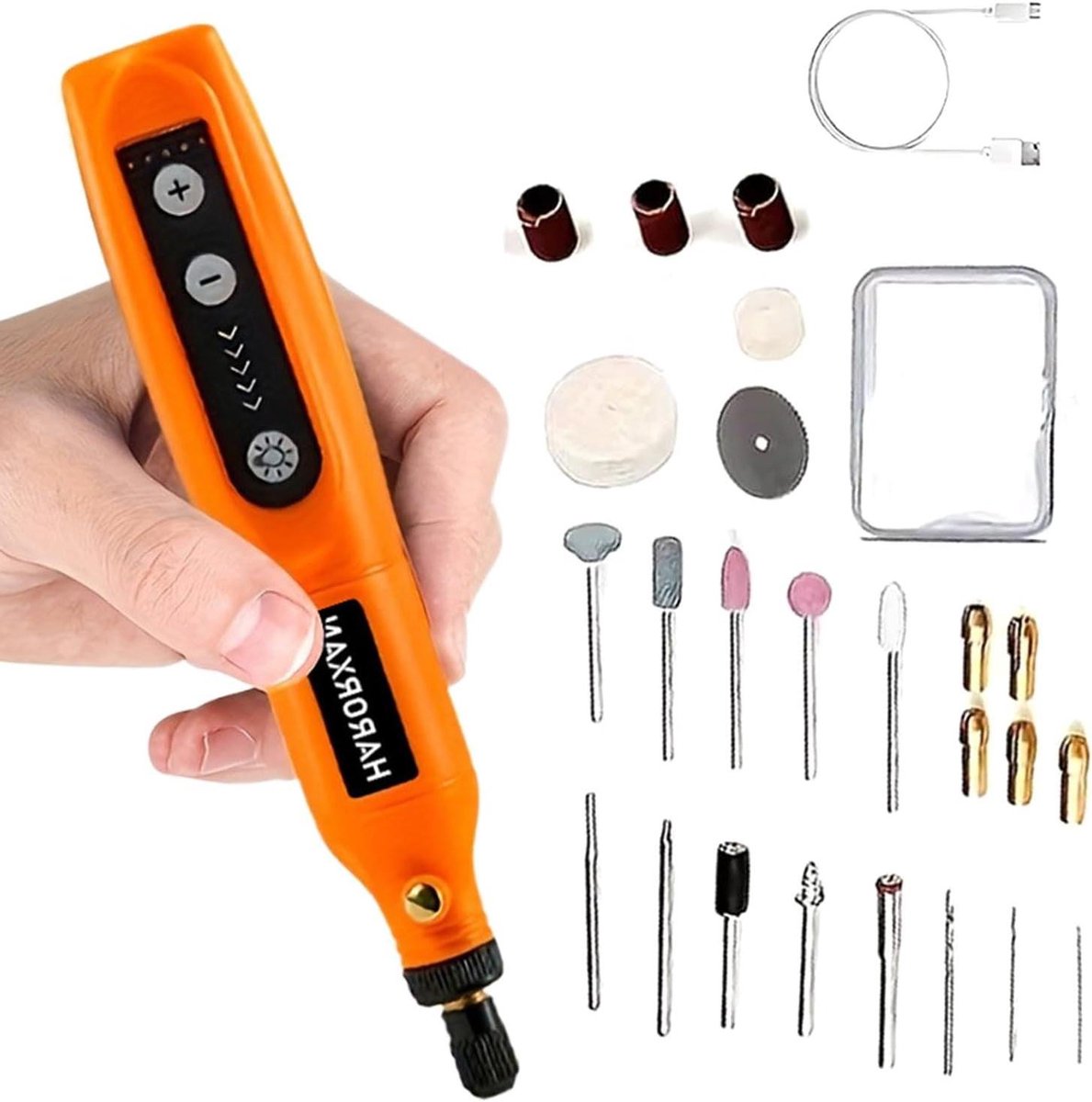 Graveerpen Set - Elektrisch Gereedschap - Objecten Personaliseren - Instelbare Snelheden - 18 x 2.7 cm - Oranje