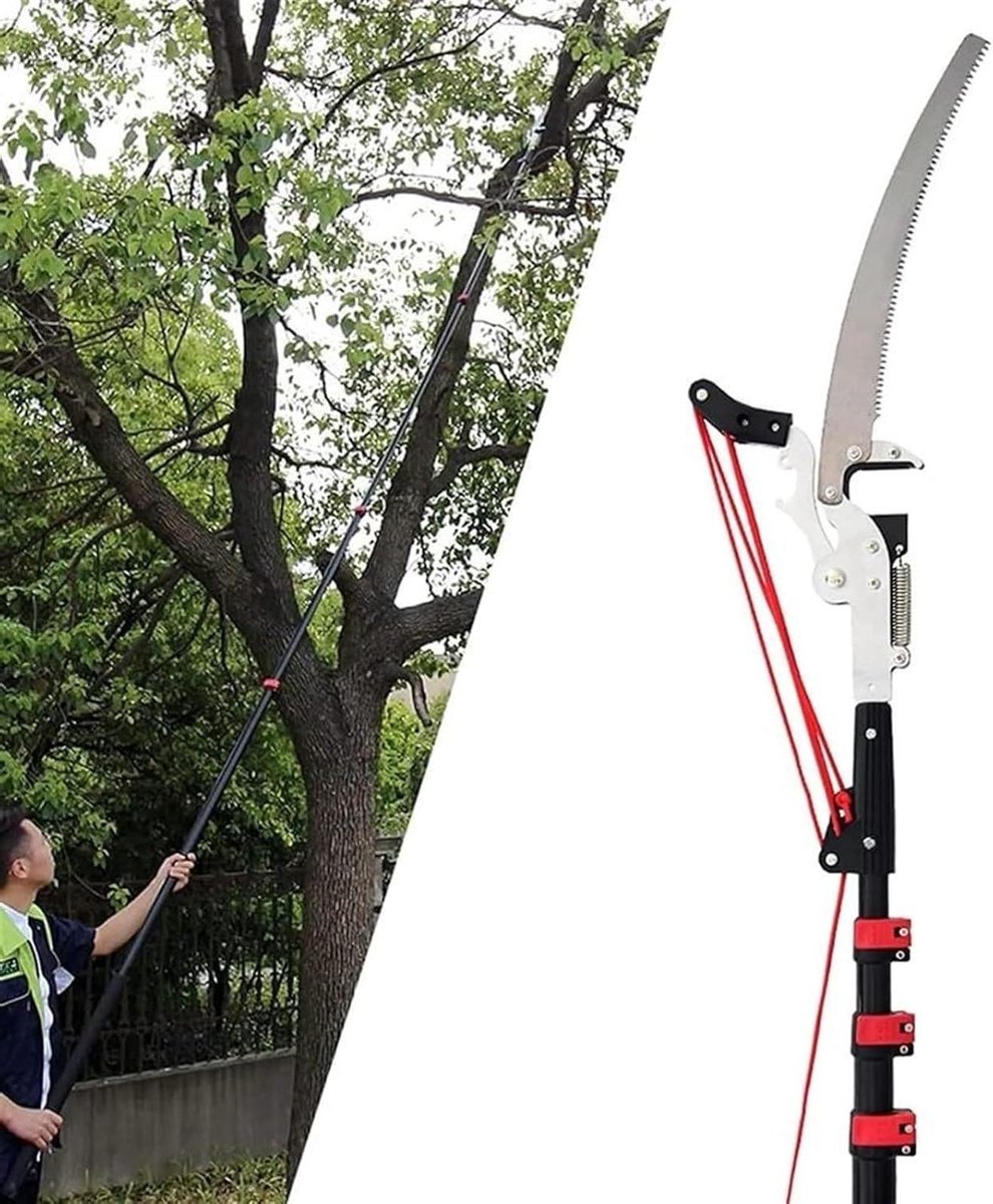 Telescopische Stokzaag - Boom Snoeier - Takken Snoeien - 2-in-1 Zaag en Snoeischaar - 24FT - Zilver