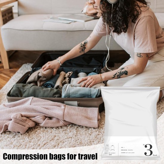 Compressietassen Reis - Opbergzakken Organizer - Ruimte Besparen - Geen Vacuumpomp Nodig - L - Grijs van Merkloos — afbeelding 2