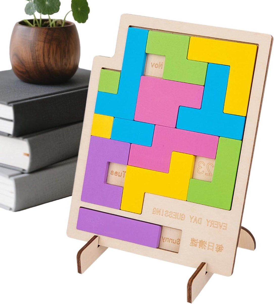 Houten Puzzelkalender - Interactieve Kalender - Tijdbewustzijn Oefenen - Natuurlijke Houtnerf - 19.2 x 15.6 cm - Natuurlijk