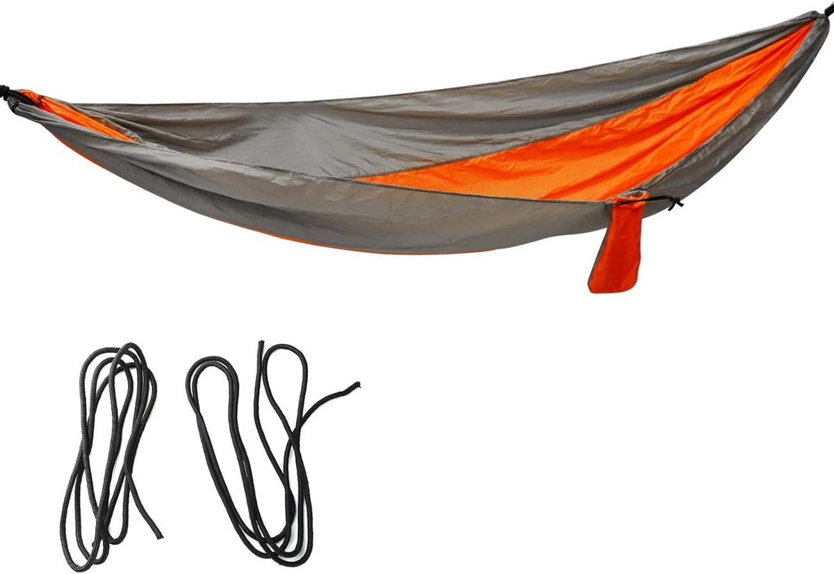 Campinghangmat - Buitenligstoel - Ontspannen buiten - Sterke draagkracht - 260 x 140 cm - Zilvergrijs Oranje