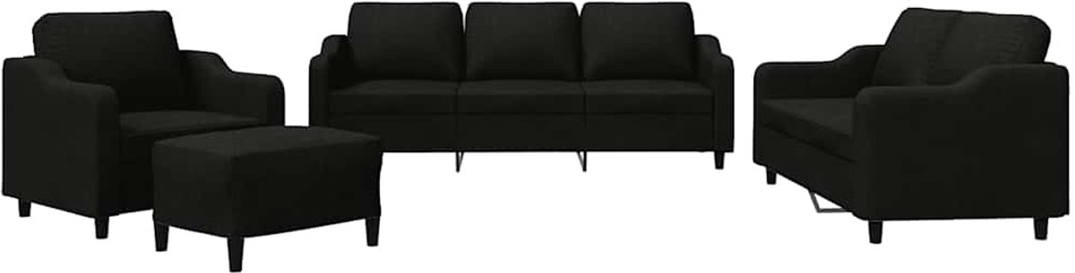 vidaXL - 4-delige - loungeset - met - kussens - stof - zwart