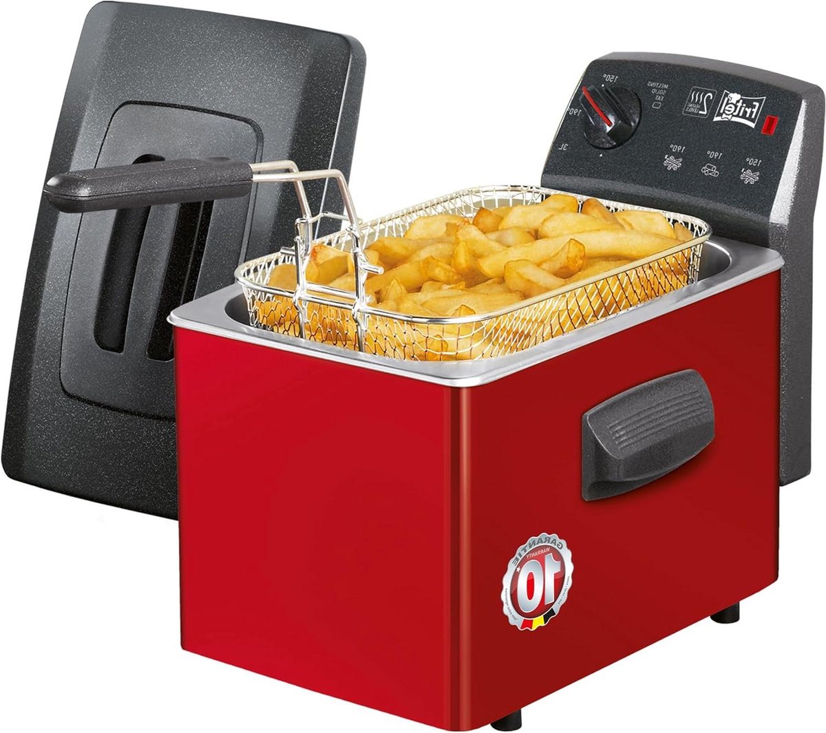 Friteuse 3 Liter - Keukenapparaat Frituren - Lekkere Snacks - Dubbel Verwarmingselement - 2400 Watt - Rood