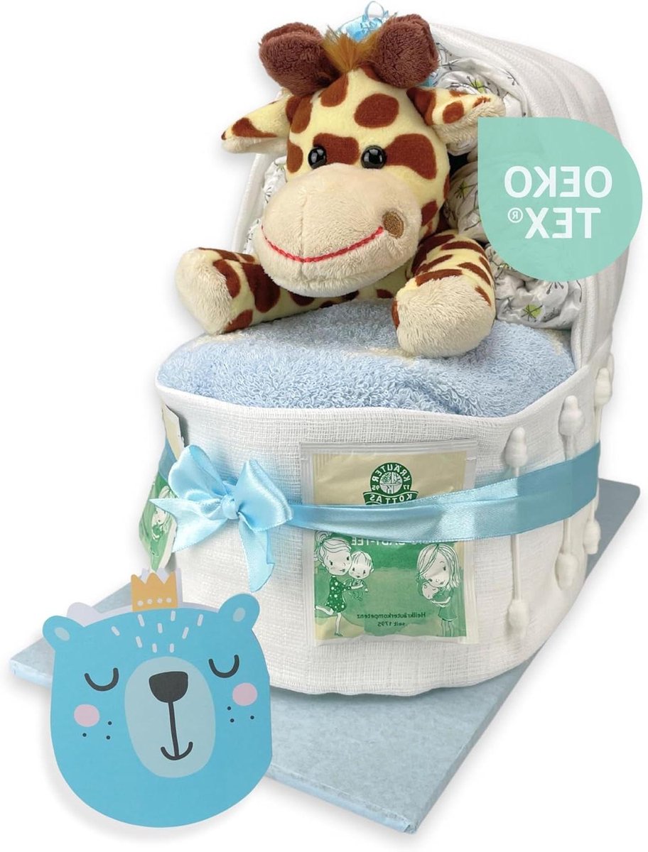 Luiertaart Jongens - Geboortecadeau Baby - Kraamcadeau Verrassen - Handgemaakt Oostenrijk - 34 Luiers - Blauw
