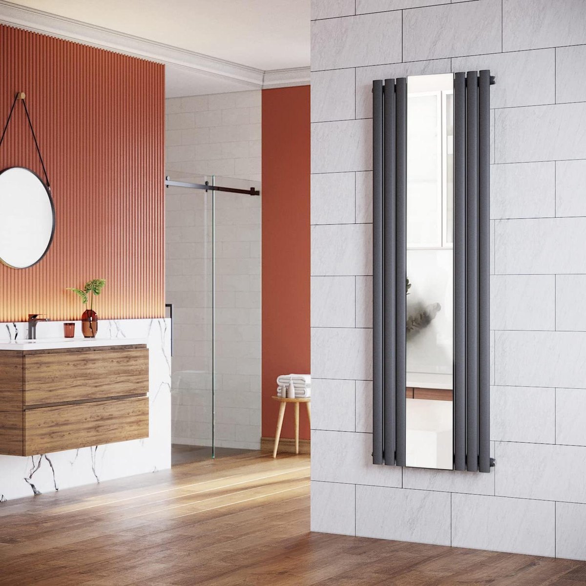 Paneelverwarming met spiegel - Buizenradiator Design - Ruimte Verwarmen - Hoge Warmteafgifte - 1800 x 500 mm - Antraciet