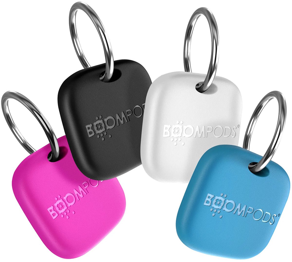 Boompods, Set van 4 Airtag Boomtag Sleutelhangers met Apple Find My IPX7 Oplaadbaar, Meerkleurig