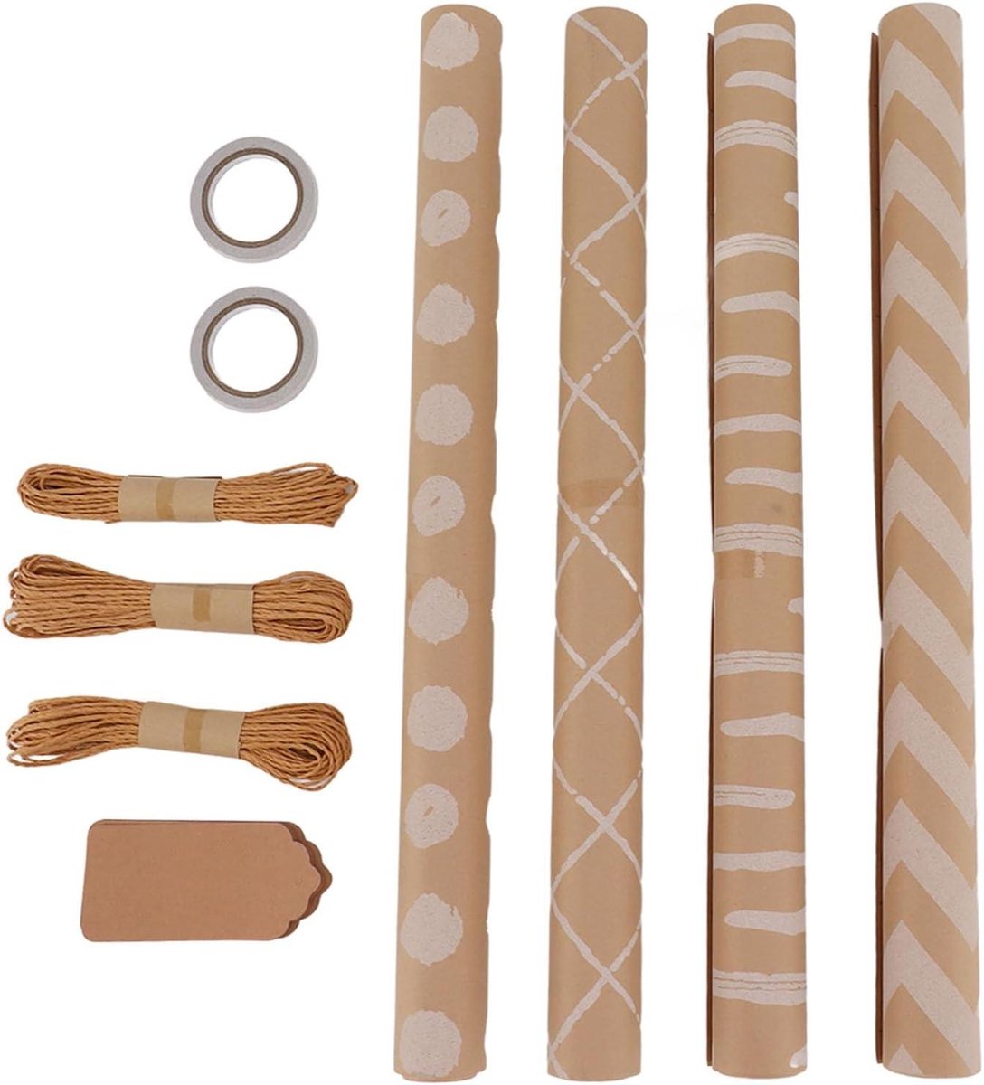 Inpakpapier Set - Kraft Papier Rollen - Geschenken Verpakken - Sterk En Scheurvast - 4 Rollen - Geel