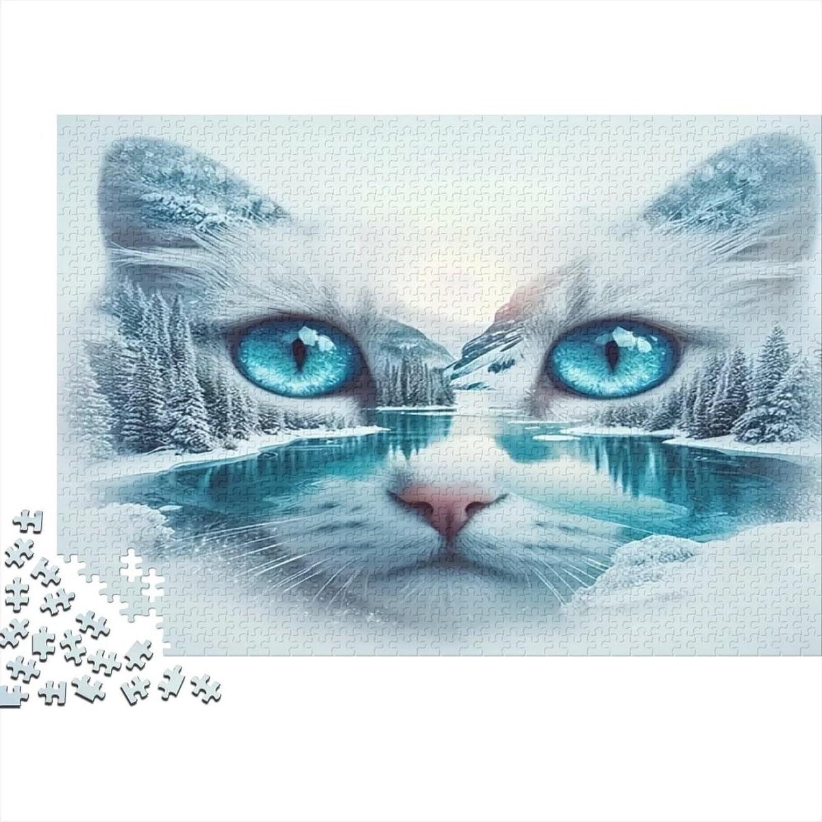 Winterlandschap Puzzel - Legpuzzel Katten - Ontspannend Spel - Gerecycled Materiaal - 38 x 26 cm - Stijl-8