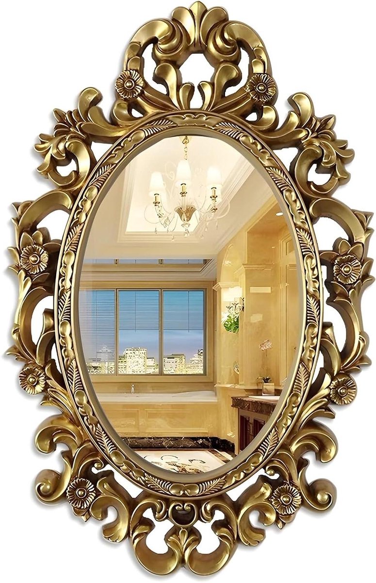Vintage Carved Decorative Wall Mirror, Antique Ornate Oval Mirror, Gold Decorative Vintage Mirrors for Vanity Bedroom, Living Room, Kitchen, Entrance