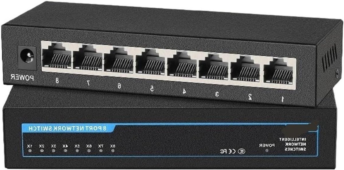 Ethernet Switch - Netwerk Hub - Netwerk Uitbreiding - 8 Poorten Gigabit - 100-1000 Mbit/s - Zwart