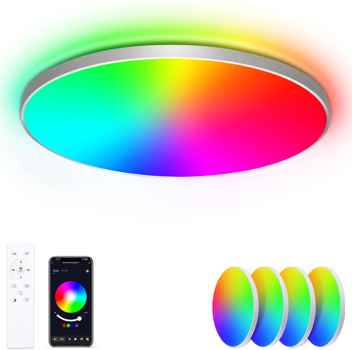 Oraymin 4x RGB LED Plafondlamp - Afstandsbediening - 24W 2400LM - Ø30cm