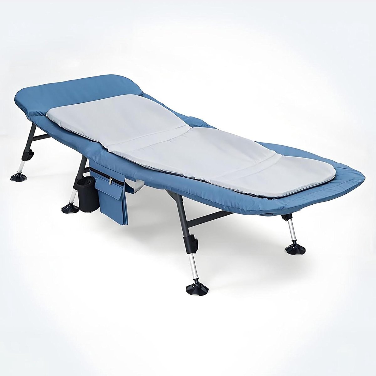 Opklapbed Volwassenen - Draagbaar Bed - Comfortabel Rusten - 6-Standen Rugleuning - 185 cm Lengte - Blauw