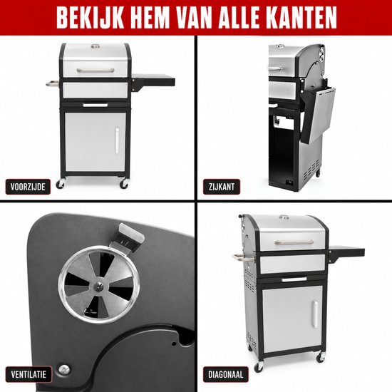 Landmann GrillChef Houtskoolbarbecue - 96 cm - Gietijzeren Rooster - Met Deksel van Landmann — afbeelding 4