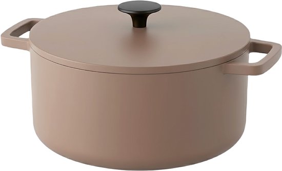 Cook & Pan Gietijzeren Braadpan Taupe of Mind 6,5L Ø 28 cm - PFAS vrij - Alle Warmtebronnen - Pan met 25 jaar Garantie - Braad Pan Gietijzer - Alle Warmtebronnen - Gas, Inductie, Elektrisch, Oven - Broodpan, Stoofpan, Slow Cooking
