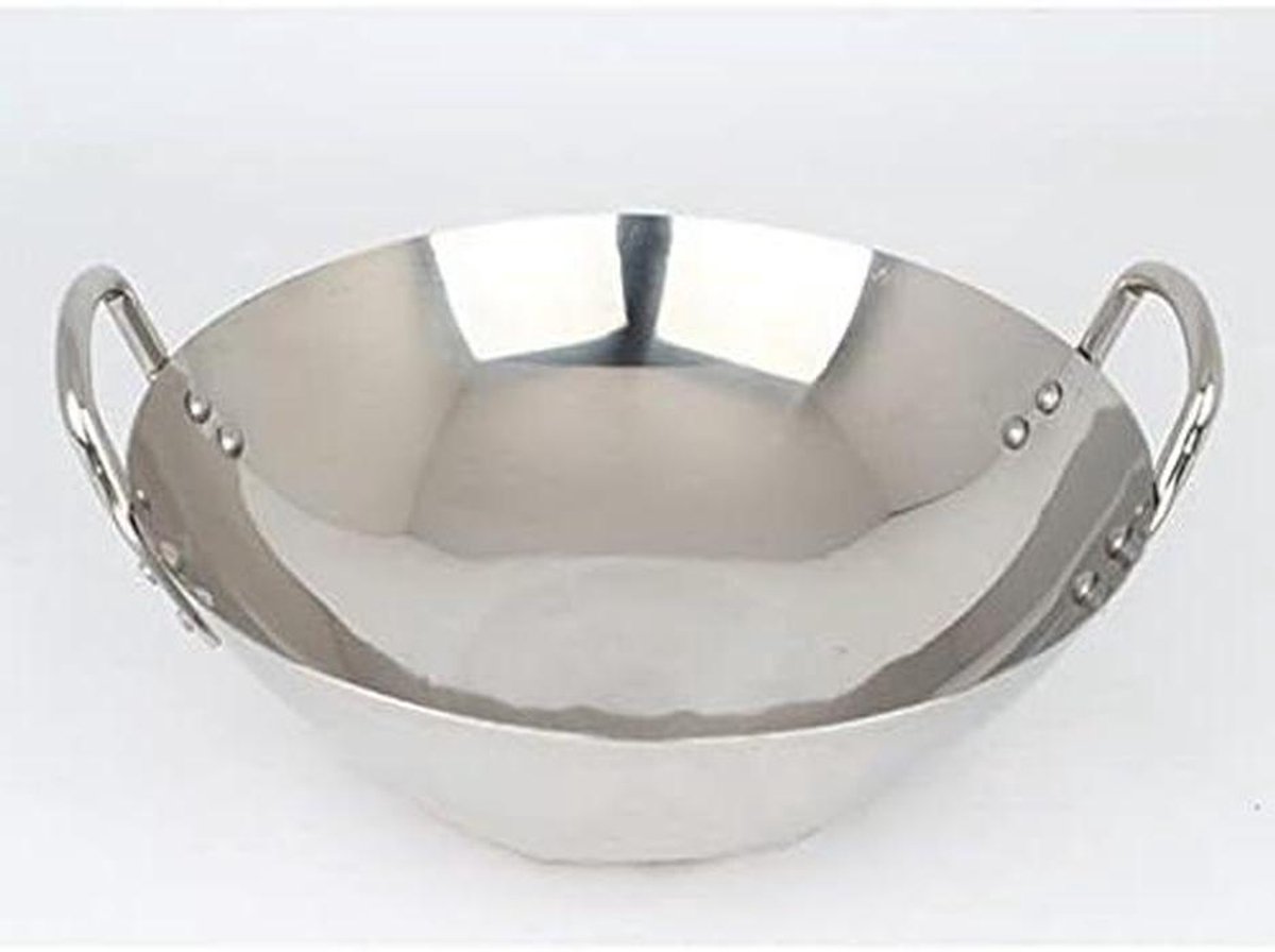 Roestvrijstalen Wok Koekenpan Roerbakken en Koken Gelijkmatige Warmte 50-65 cm Zilver