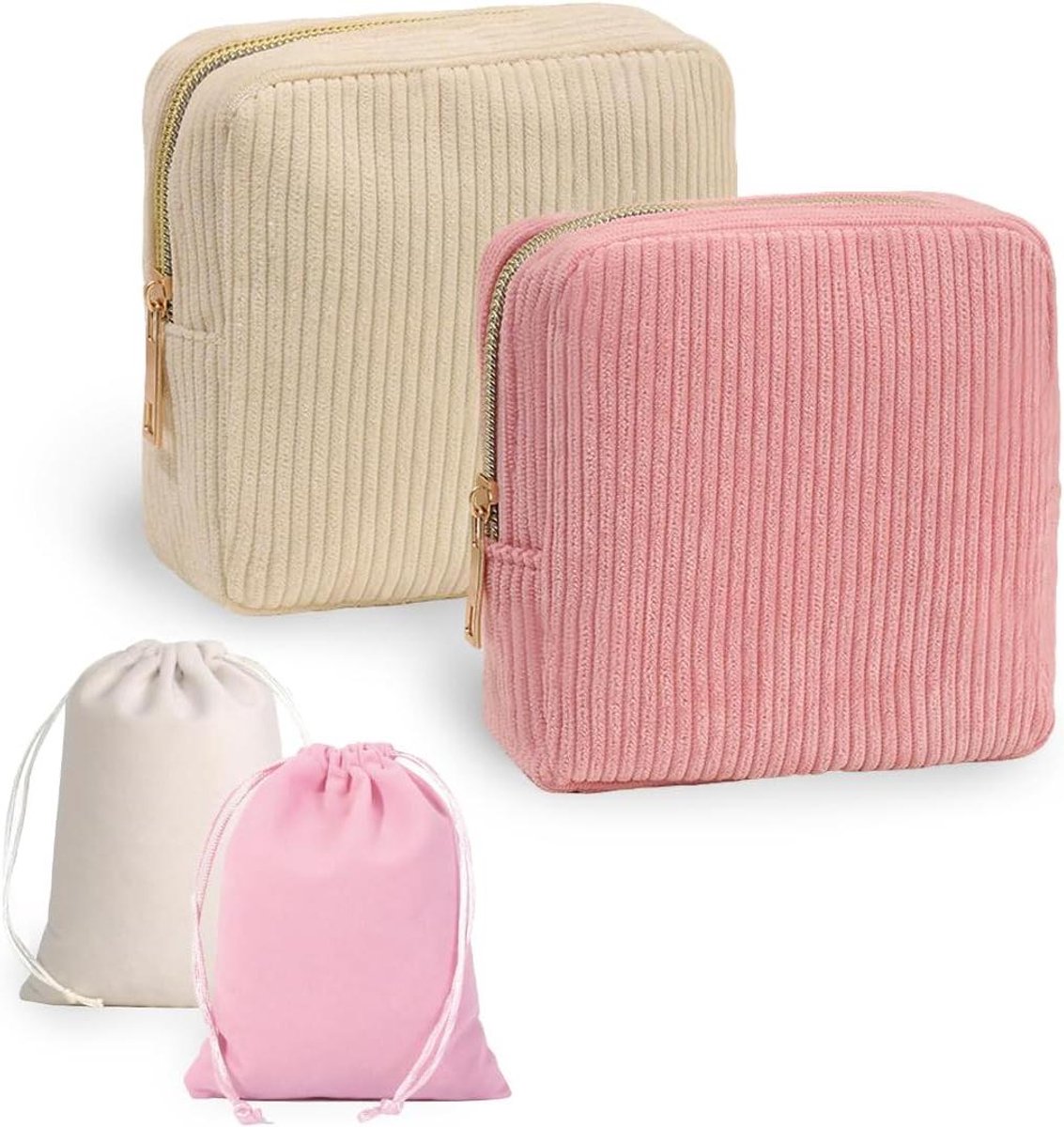 Maandverband Opbergzakjes - Periode Tassen - Persoonlijke Verzorging - Set van 2 - 2 stuks - Roze Beige