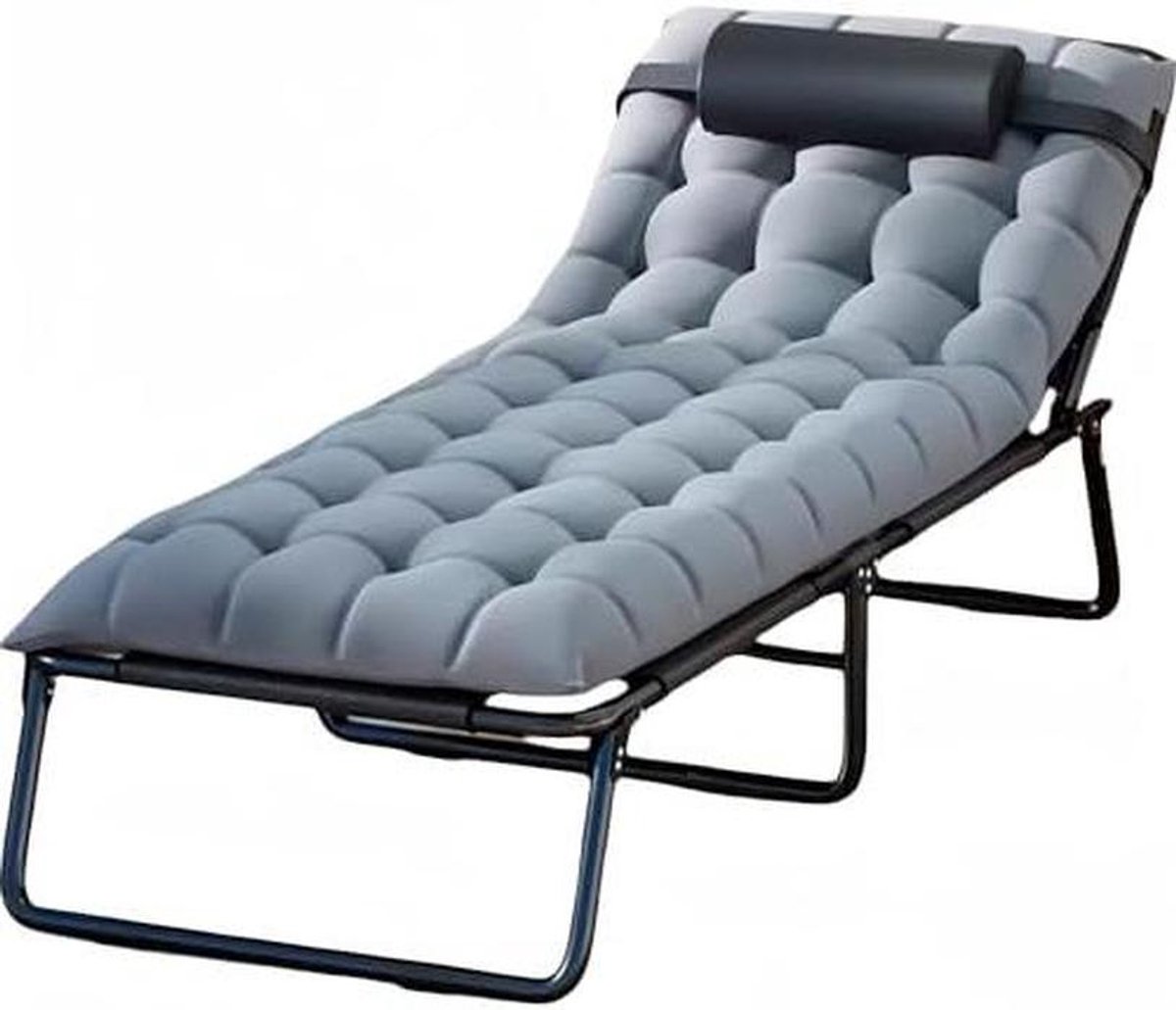Campingbed Volwassenen - Opvouwbaar Bed - Buiten Ontspannen - Verstelbare Rugleuning - 56x175cm - Zwart