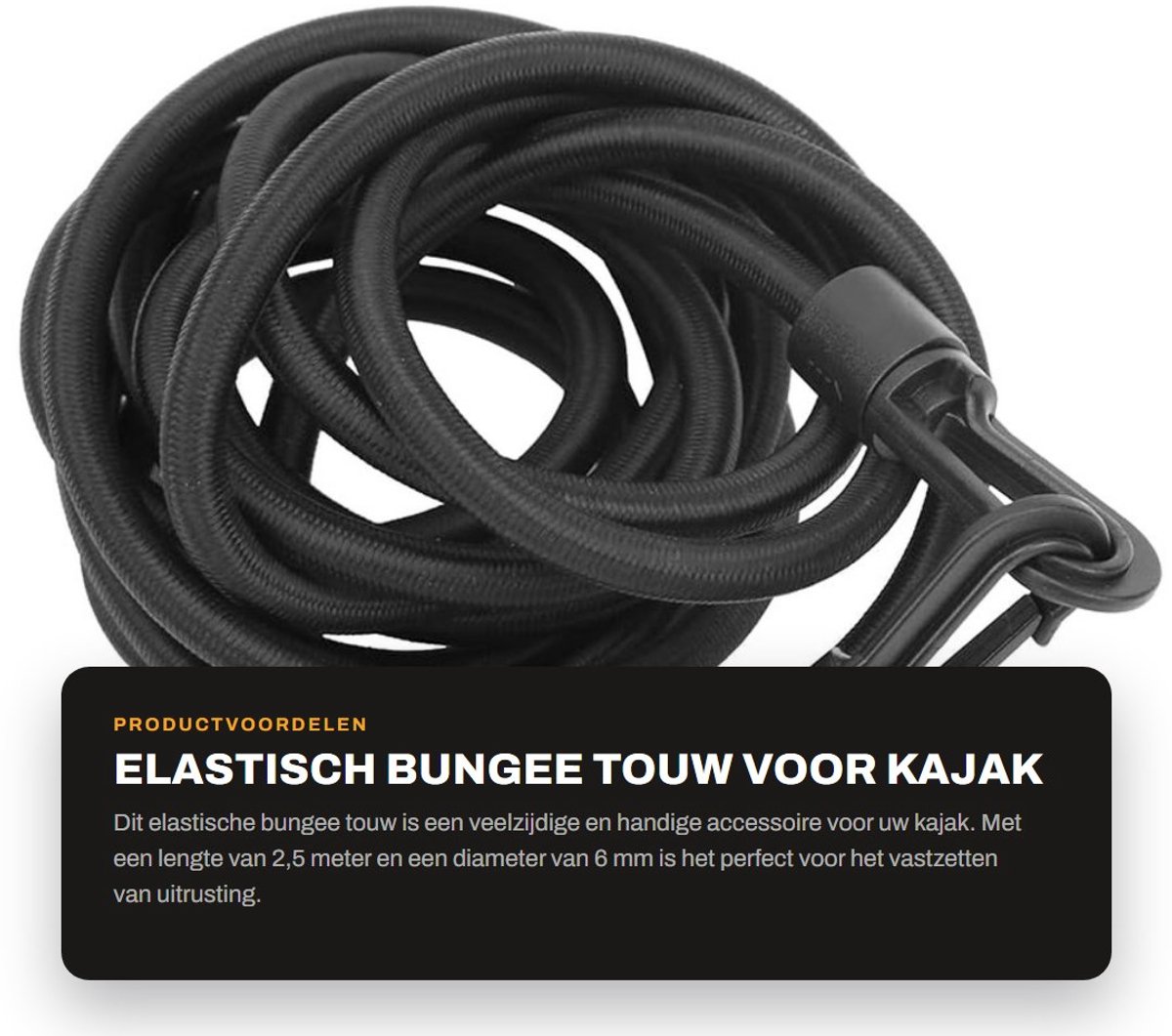 Dailygoods- Bungee Koord Lichtgewicht - Elastisch Koord - Kajak Accessoire - Latex Materiaal - 6mm x 2,5m - Sterke Elasticiteit - Elastisch Touw