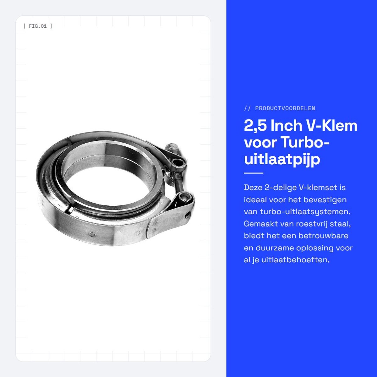 Dailygoods- V-klem 2,5 inch - 304 Roestvrij Staal - 2-delige Flensset - Turbo-uitlaatsysteem - Universeel type - Precisieproductie - Uitlaatklem